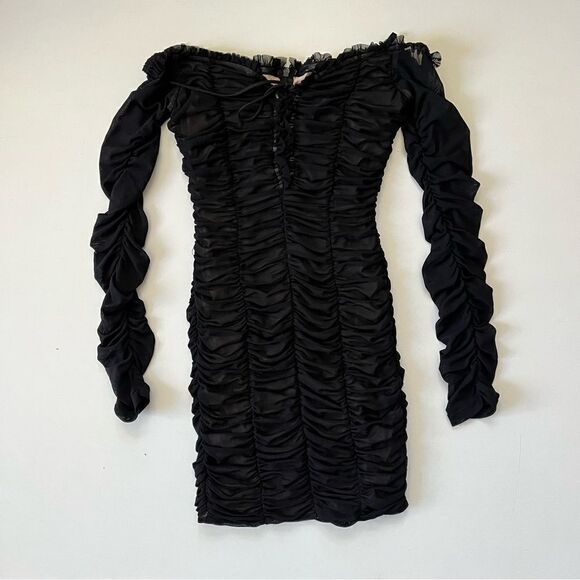 Bardot Ruched Mini Dress Long Sleeve XS - Picture 6 of 10